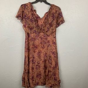 Sundance Silk Dress Floral Pink Ruffles Flutter Sleeve Fully Lined Size 12